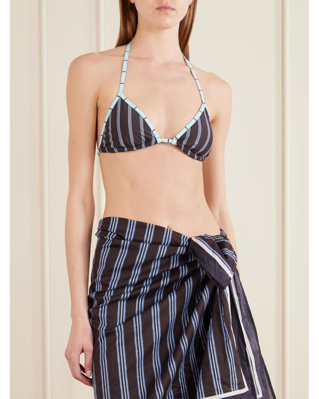 Staud Blue Lido Triangle Bikini Top