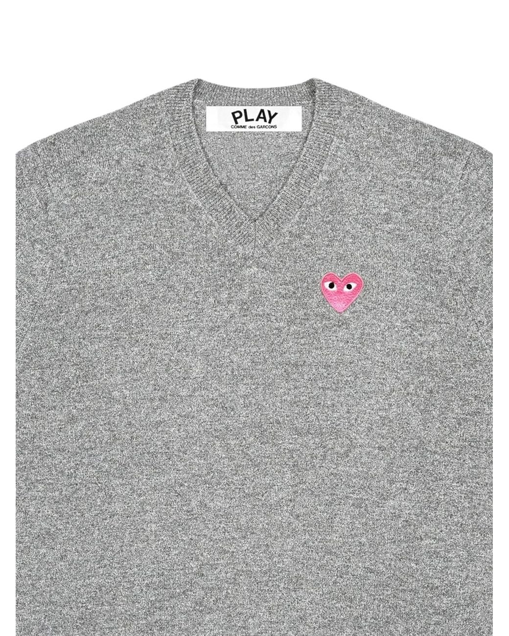COMME DES GARÇONS PLAY Gray Heart-Pattern V-Neck Sweater for men
