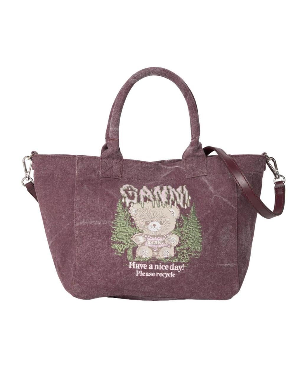 Ganni Purple Canvas Tote Bag