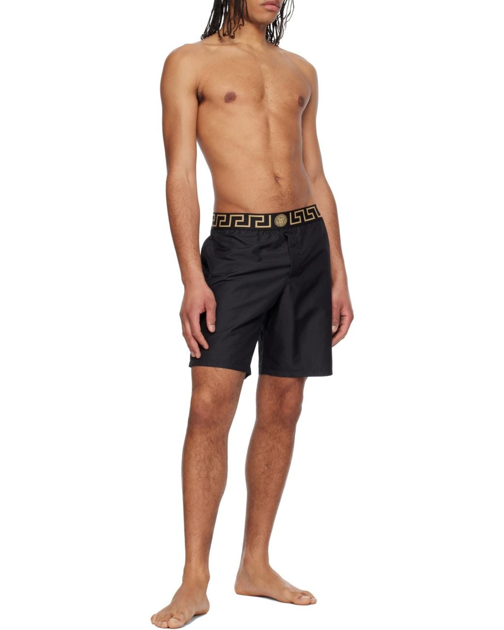 Versace Black Logo-Waistband Swim Shorts for men