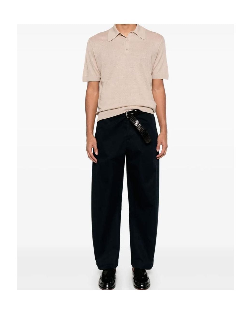 Prada Natural Short-Sleeved Knitted Polo Shirt for men