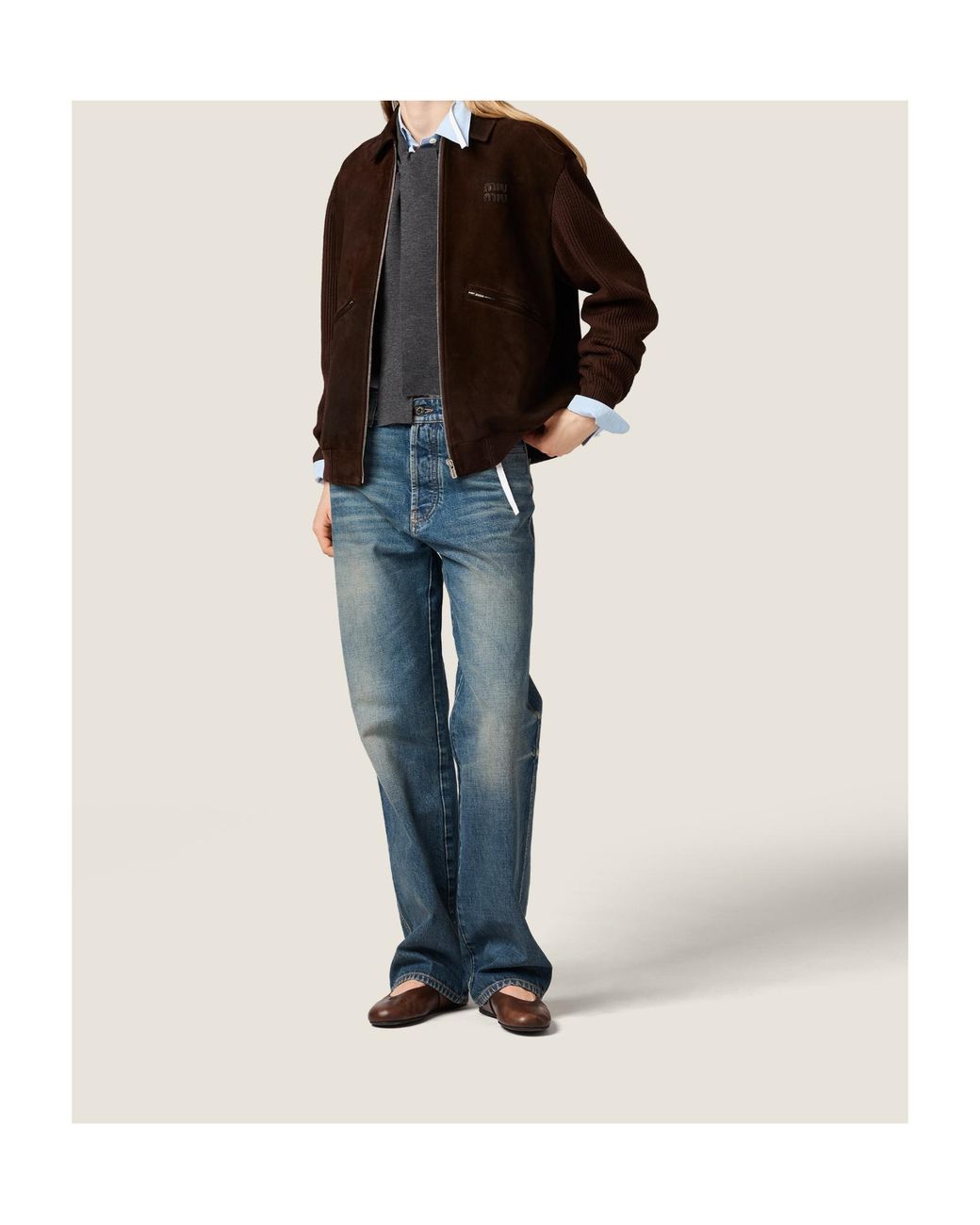 Miu Miu Brown Waxed Suede Blouson Jacket