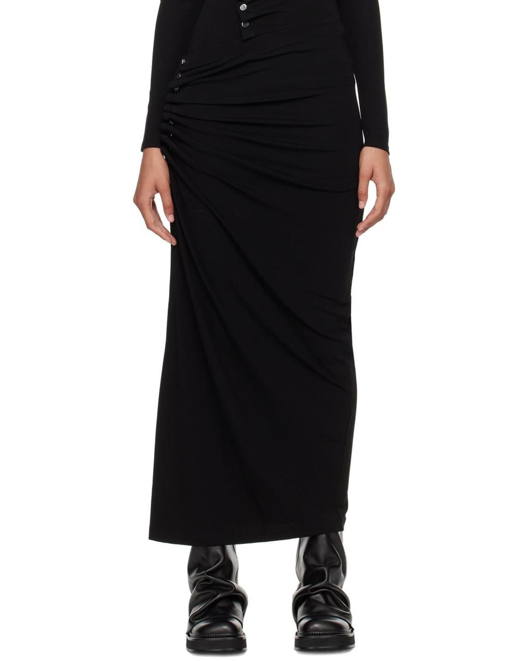 Rabanne Black Rabanne Ruched Midi Skirt