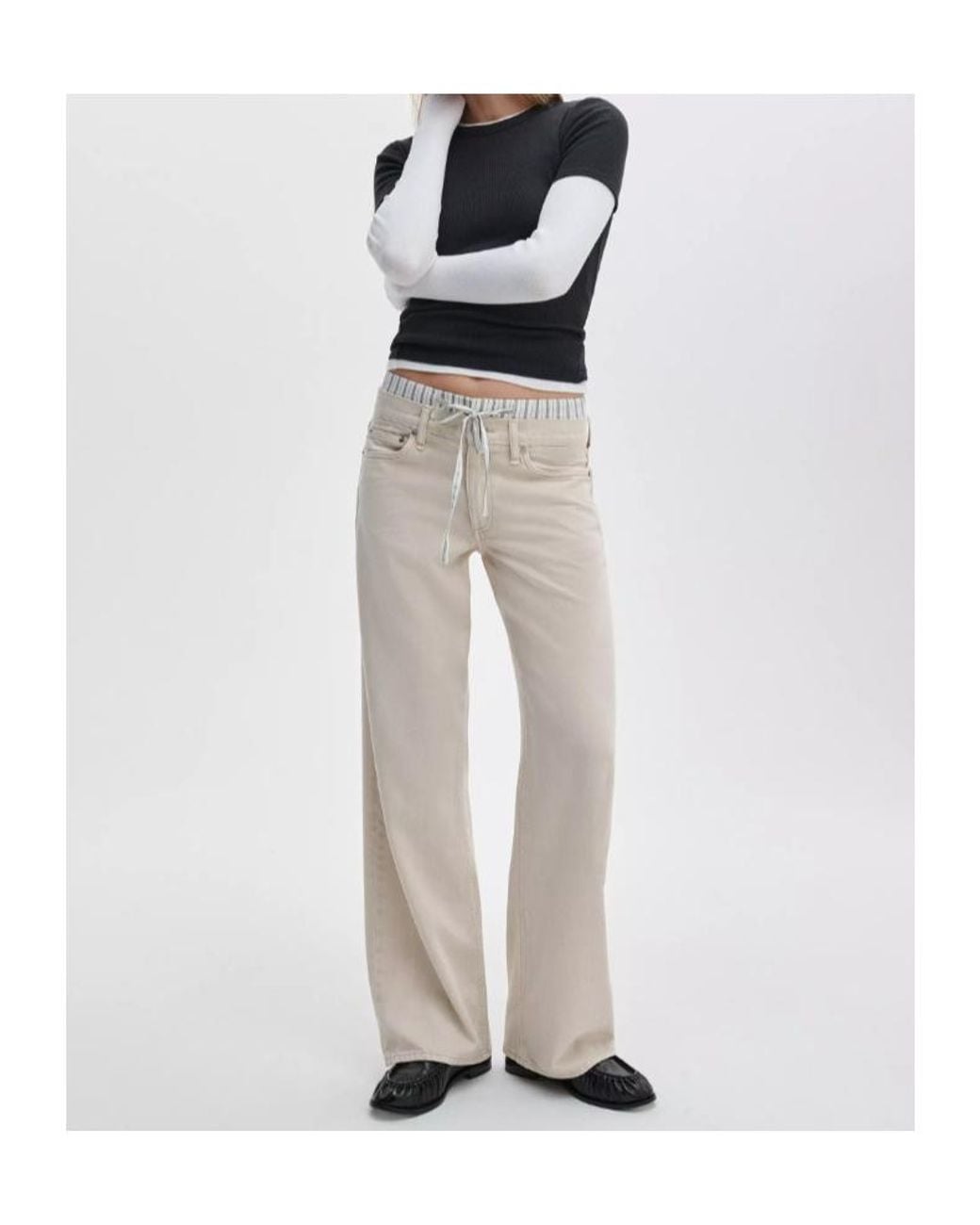 Rag & Bone White Drawstring Waist Straight Jeans
