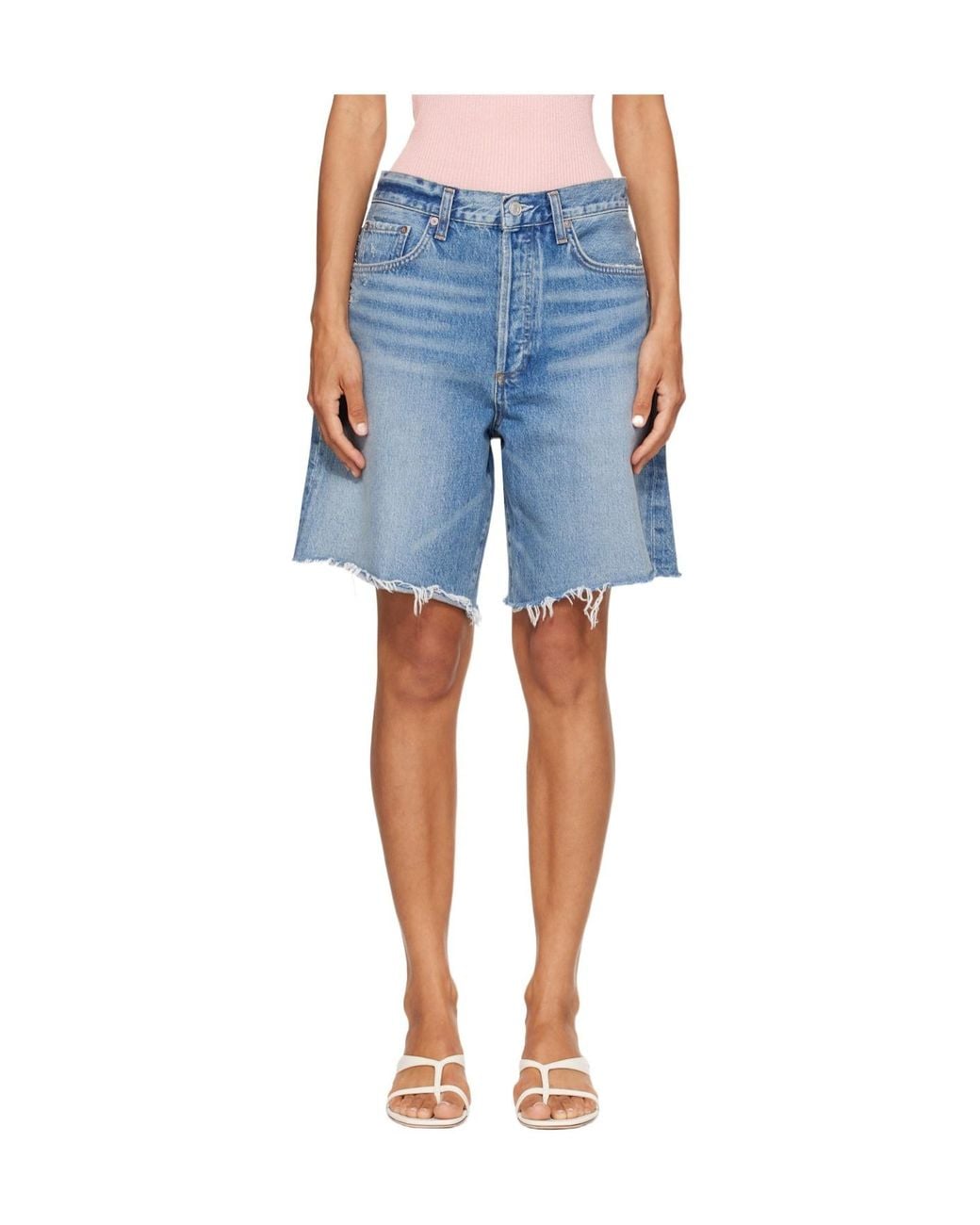 Agolde Blue Belt-Loop Denim Shorts
