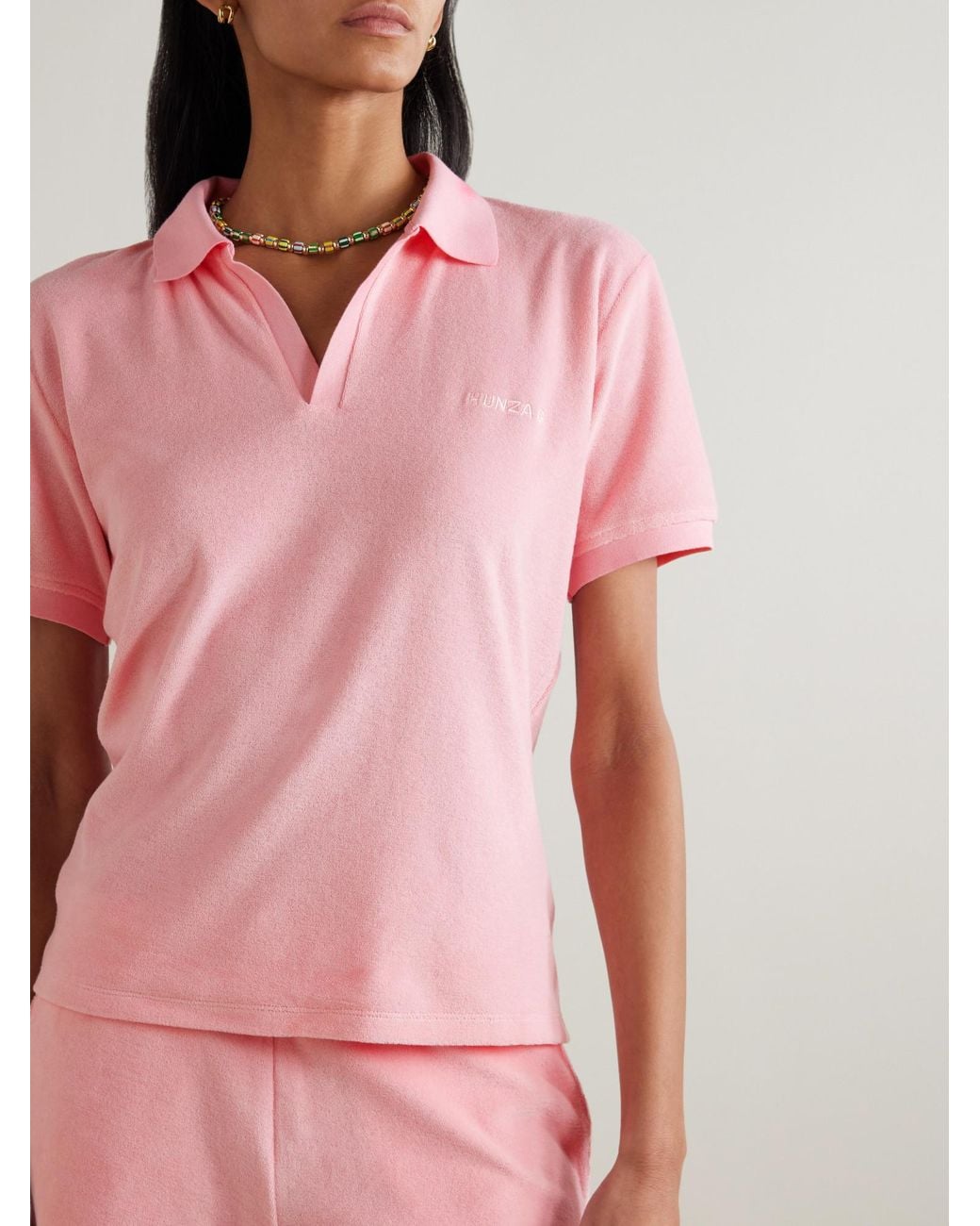 Hunza G Pink Lightweight Cotton Polo Shirt