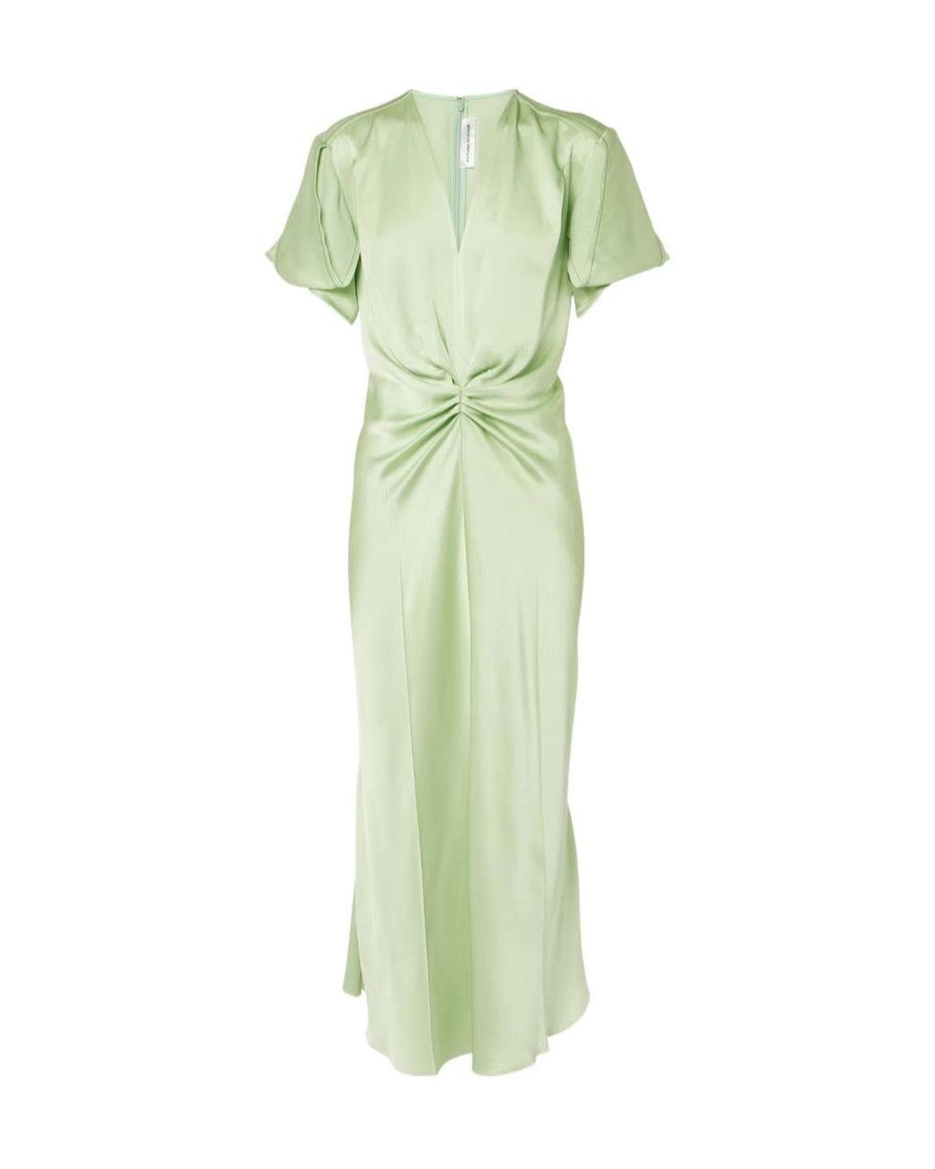 Victoria Beckham Green Gathered Crepe Satin Midi Dress