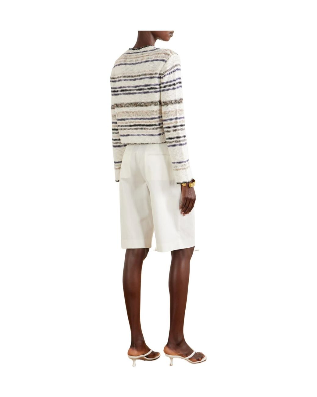 James Perse White Striped Knitted Cotton-Blend Sweater