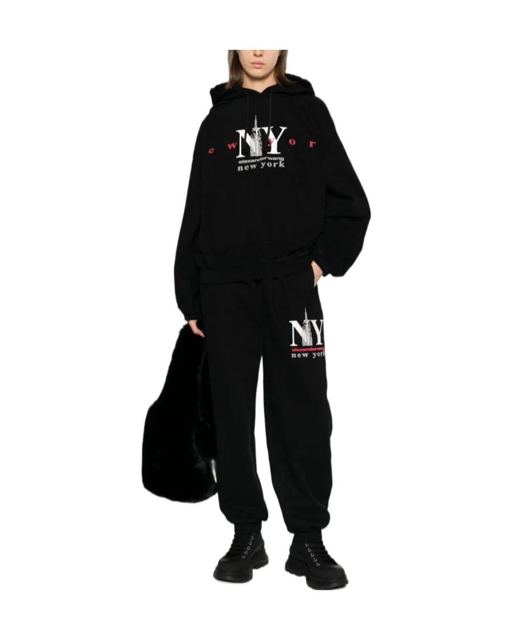 Alexander Wang Black Logo Printed Drawstring Hoodie