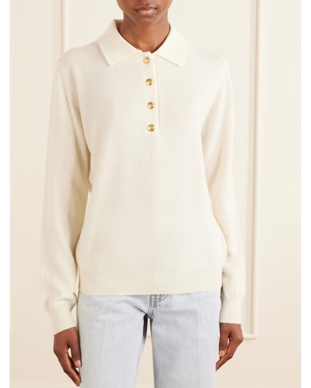 Blazé Milano White Highland Wool And Cashmere Blend Polo Collar Sweater