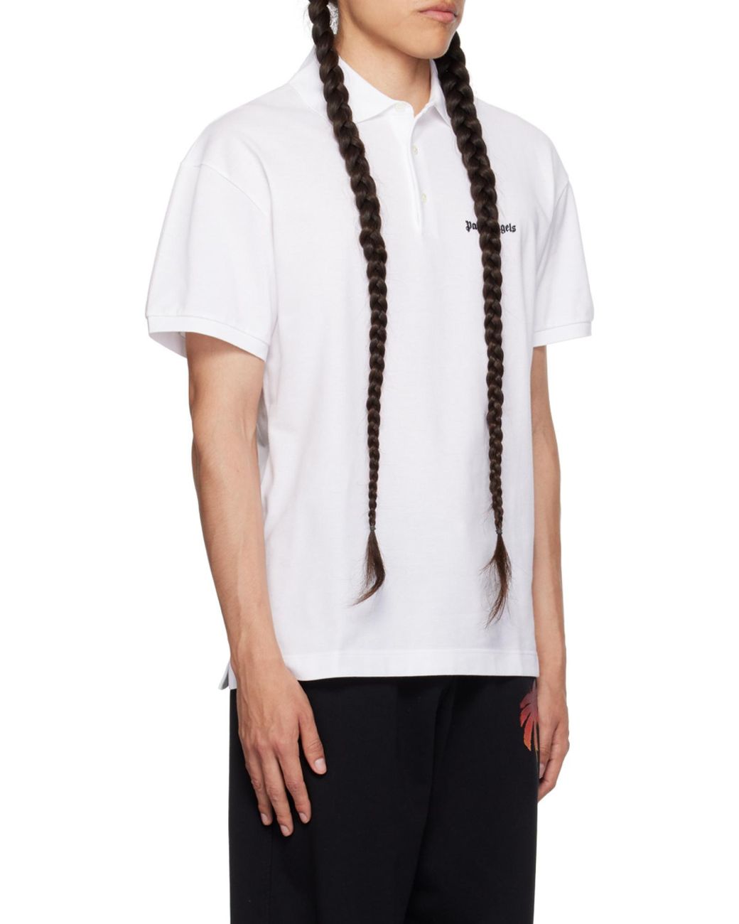 Palm Angels White Logo Embroidered Polo Shirt for men