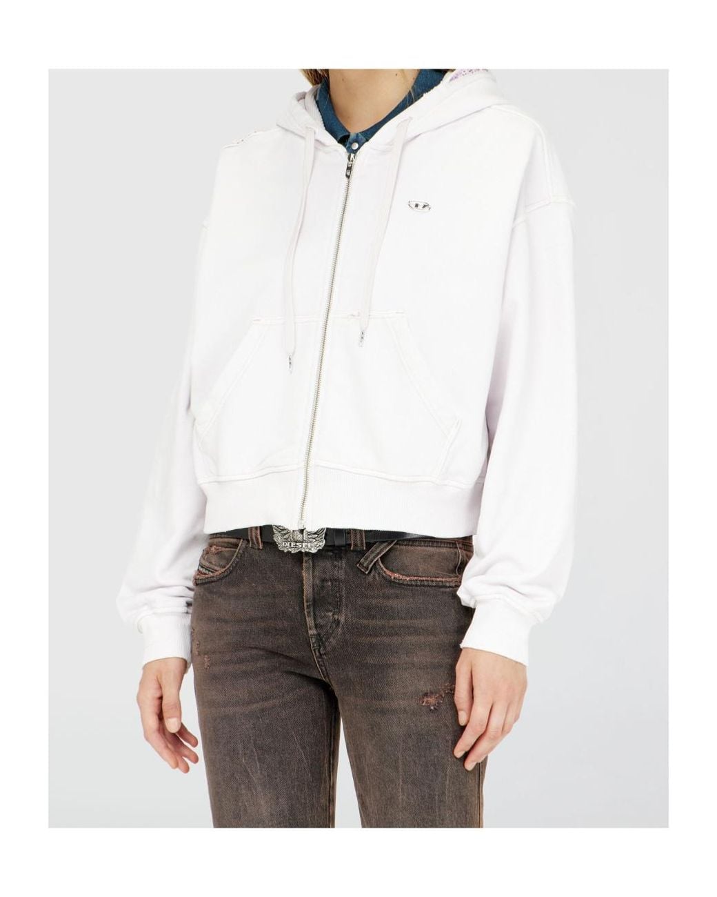 DIESEL White F Elycy Embellished Zipped Hoodie