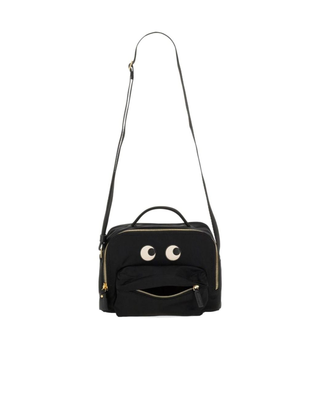 Anya Hindmarch Black Eyes Patch Zipped Shoulder Bag
