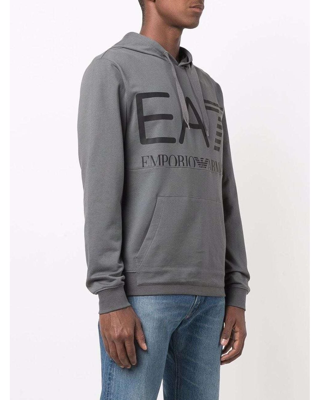 EA7 Gray Logo-Print Pullover Hoodie for men