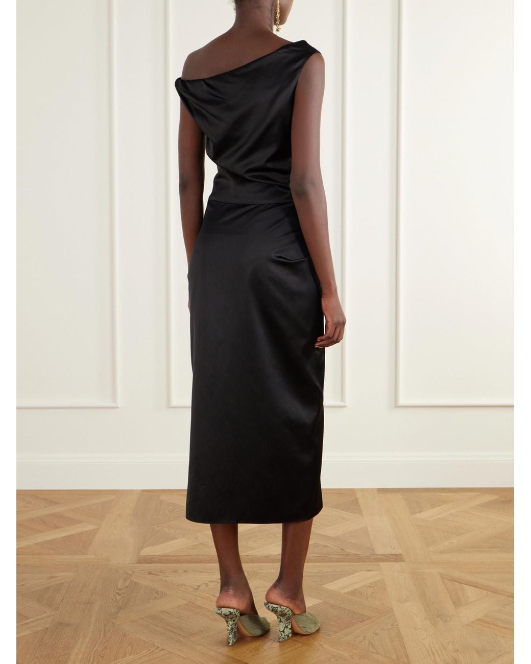 Dries Van Noten Black Draped Knot-Detail Satin Midi Dress