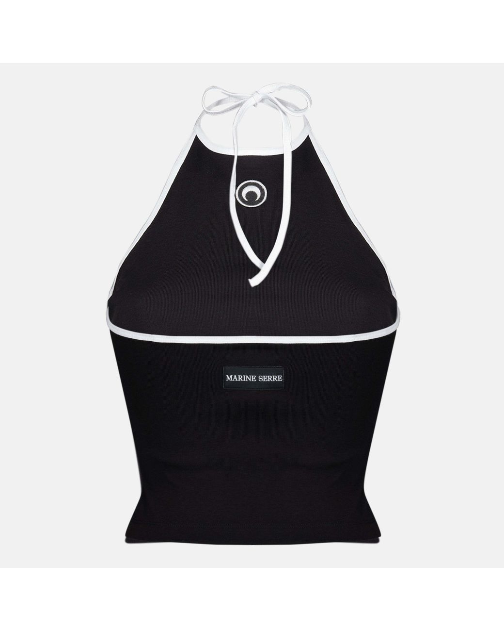 MARINE SERRE Black Moon Logo Bicolor Jersey Halter Tank Top