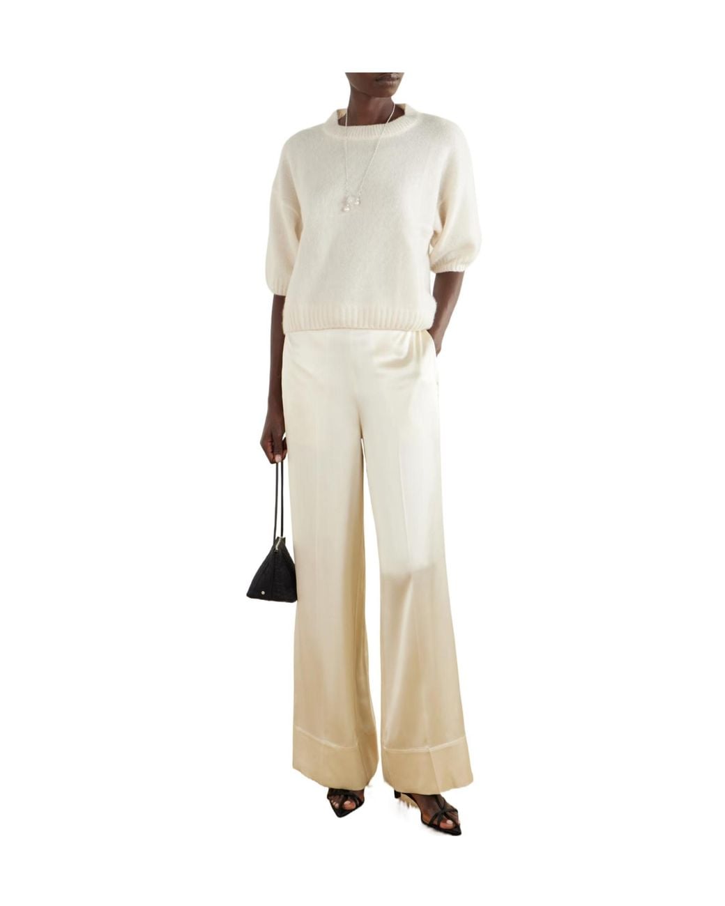 Allude White Ribbedtrim Sweater