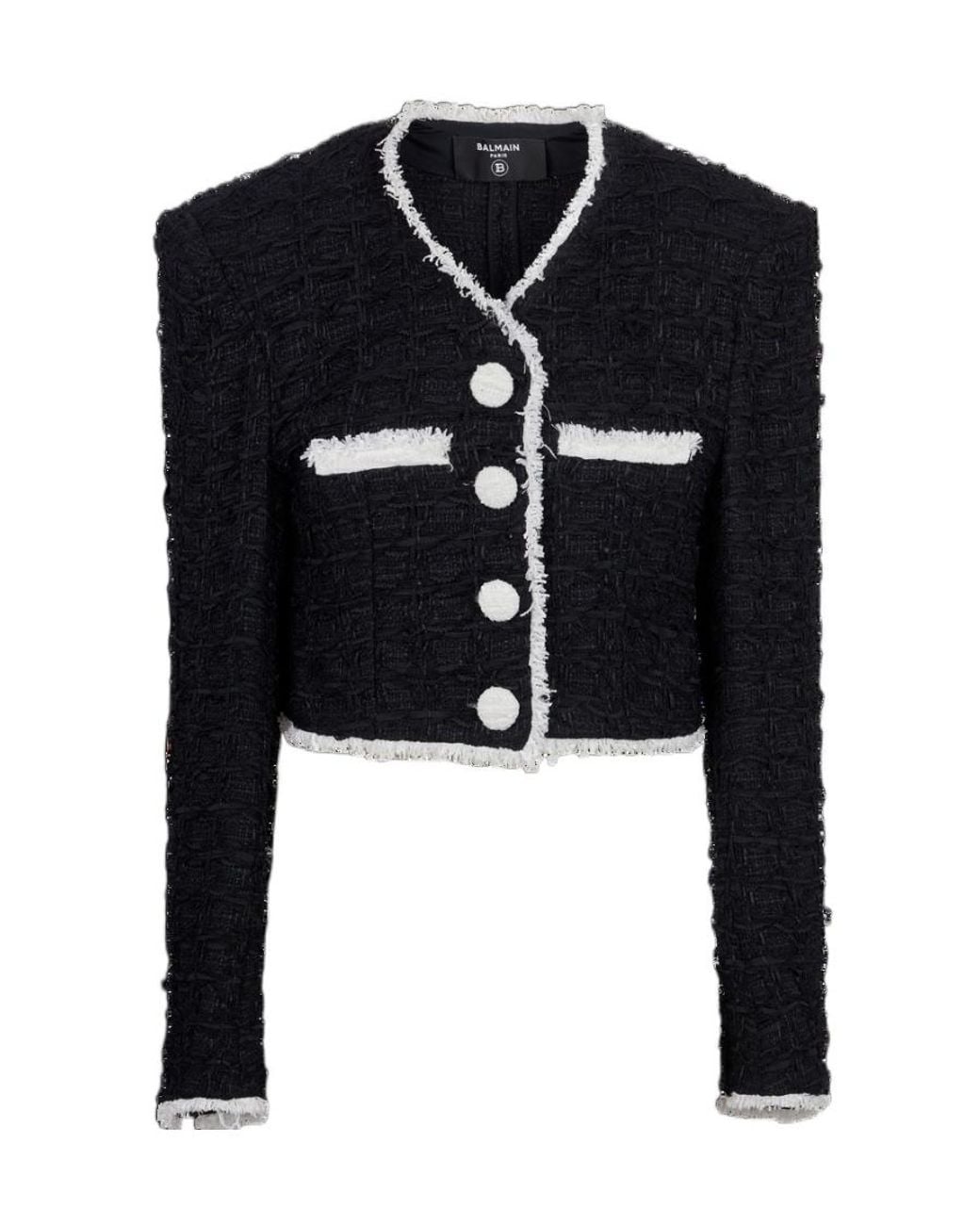 Balmain Blue Short Tweed Jacket With Contrasting Details