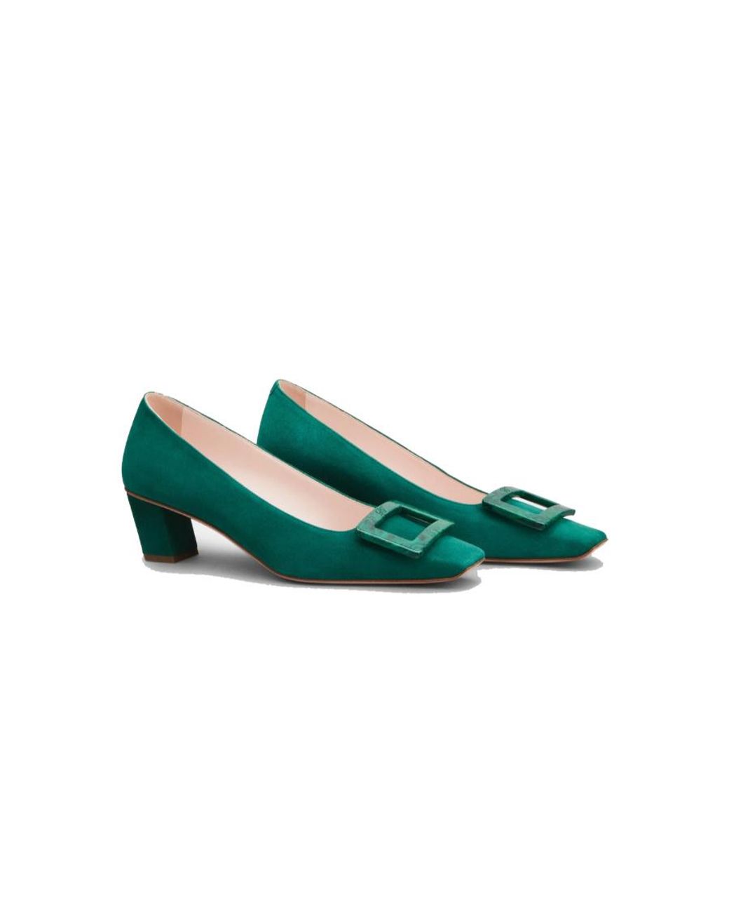 Roger Vivier Green Square Buckle High Heels