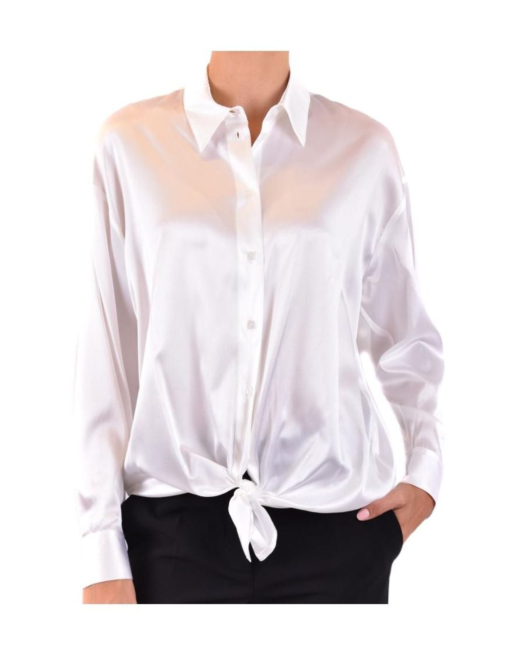 Pinko White Notched Collar Long-Sleeve Shirt