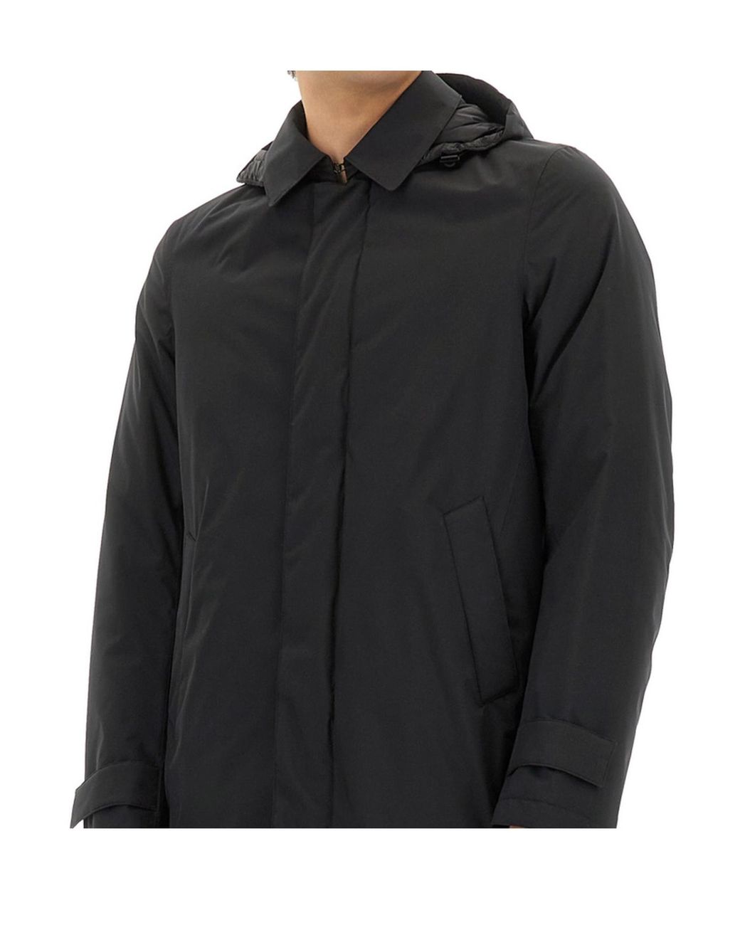 Herno Black Concelaled Front Hooded Jacket for men