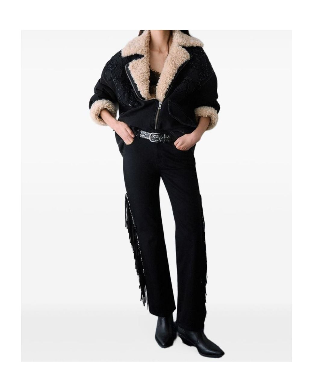 Liu Jo Black Embellished Faux Fur Denim Jacket