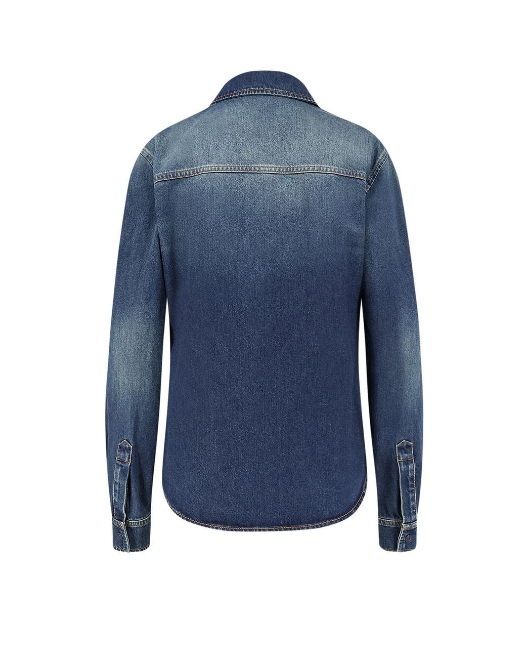 Gucci Blue Embroidery Long-Sleeve Denim Shirt