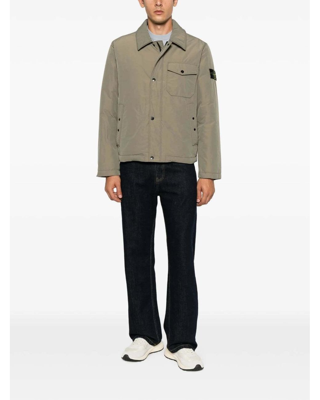 Stone Island Natural Quilted Button-Up Jacket for men
