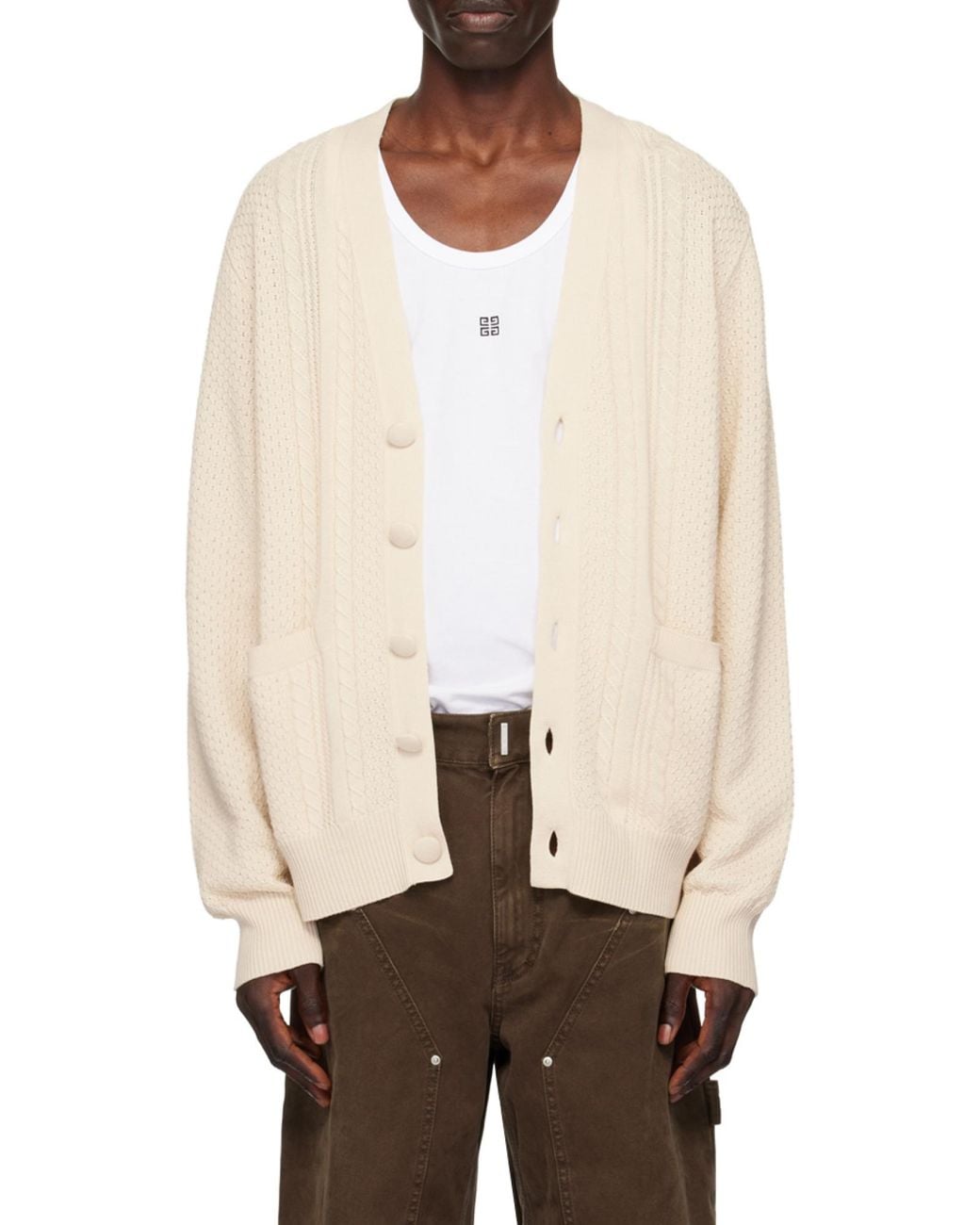 Givenchy White Button-Up Knit Cardigan for men