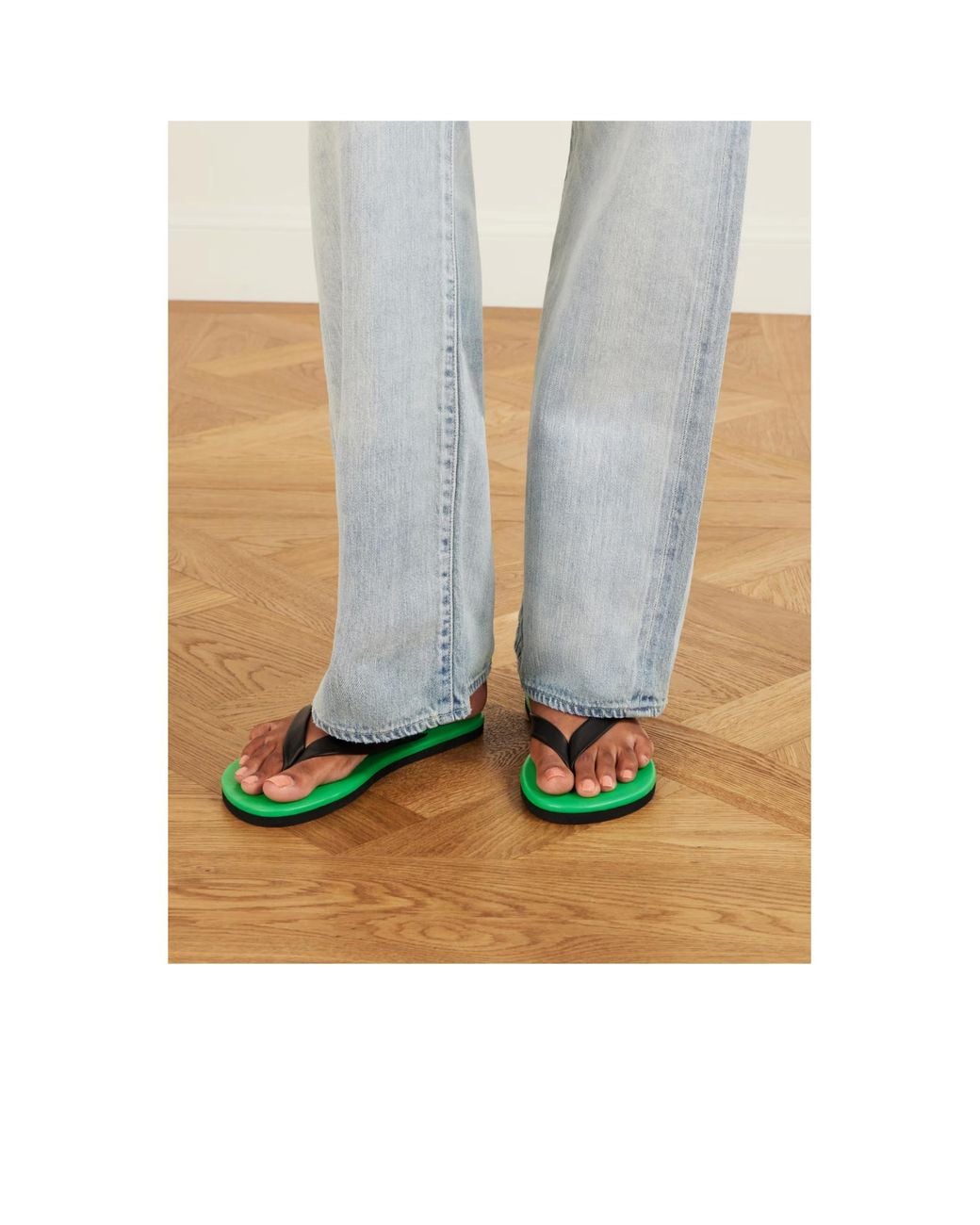 Auralee Green Leather Flip Flops