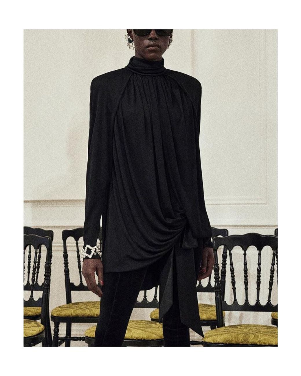 Saint Laurent Black Draped Jersey Mini Dress