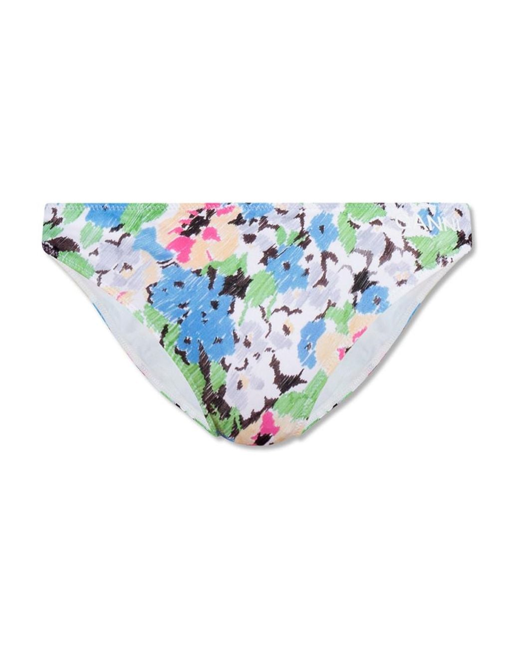 Ganni Blue Floral Pattern Stretched Bikini Bottoms