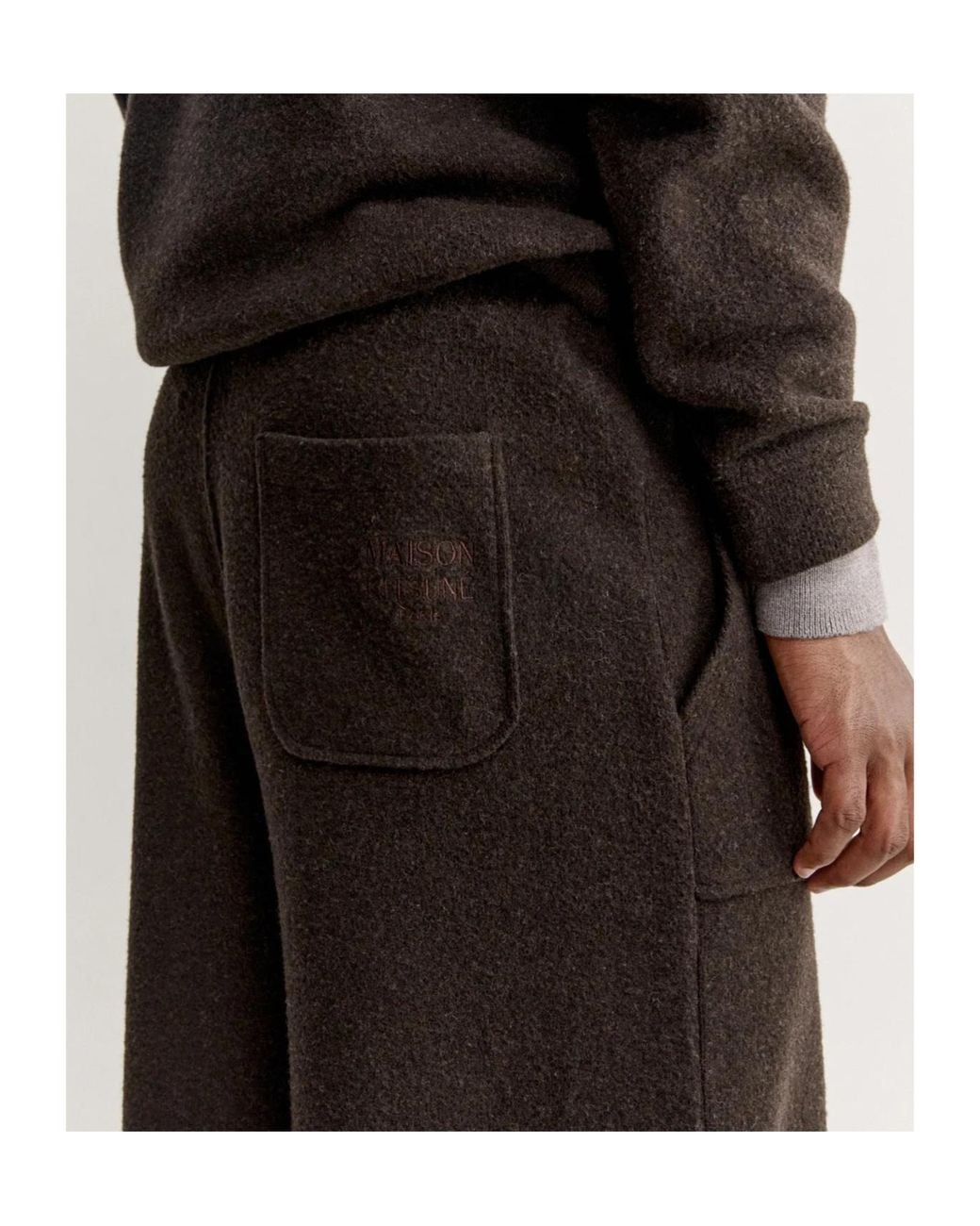 Maison Kitsuné Black Wool Fleece Wide Leg Jog Pants for men