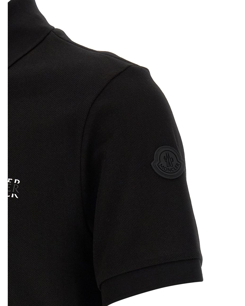 Moncler Black Logo Patch Short-Sleeved Polo Shirt for men