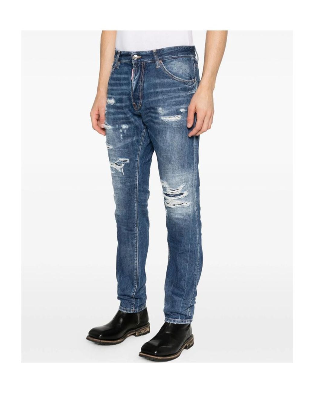 DSquared² Blue Logo Patch Teddy Distressed Jeans for men