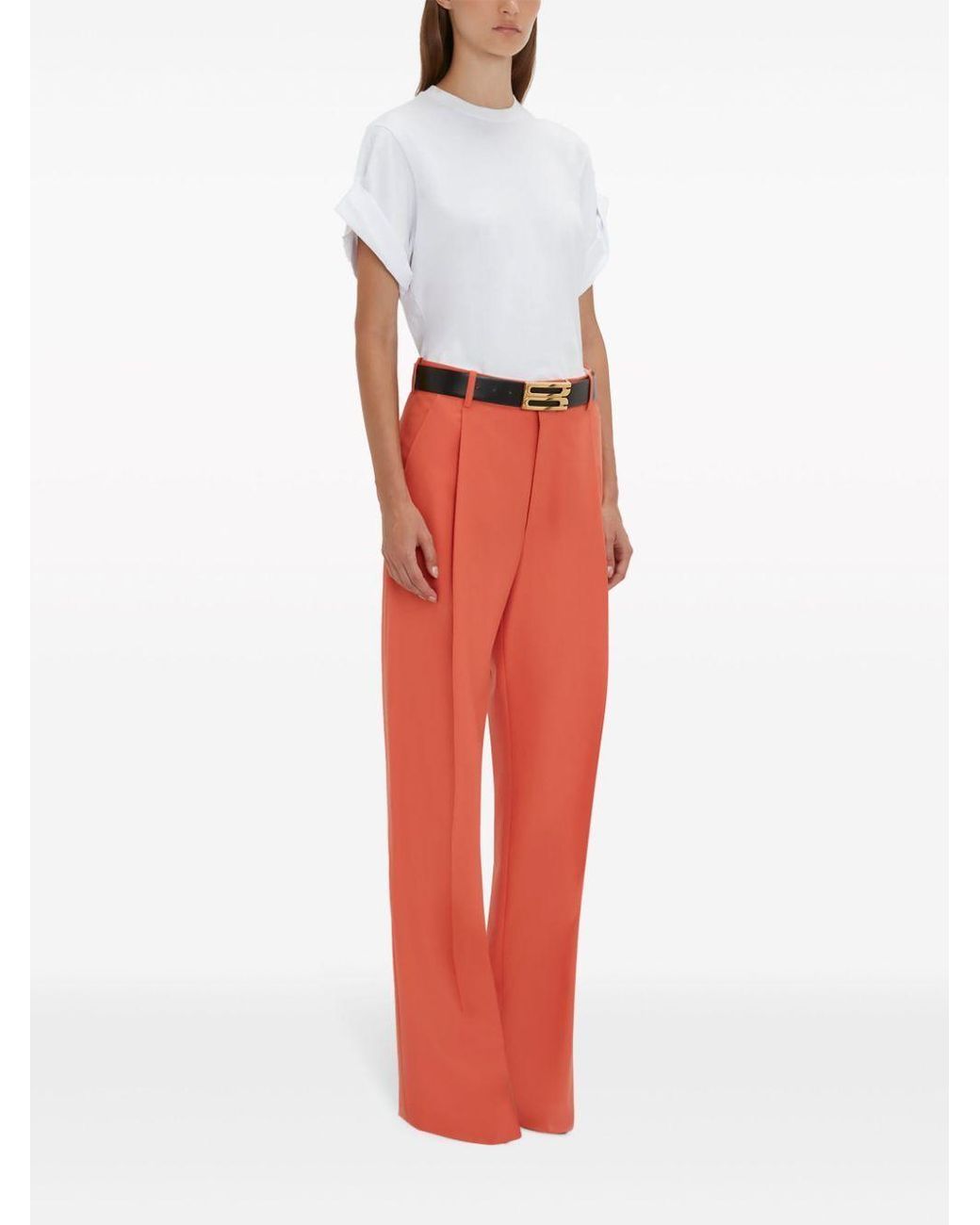 Victoria Beckham Red Casual Pants With Waist And Loop Straps