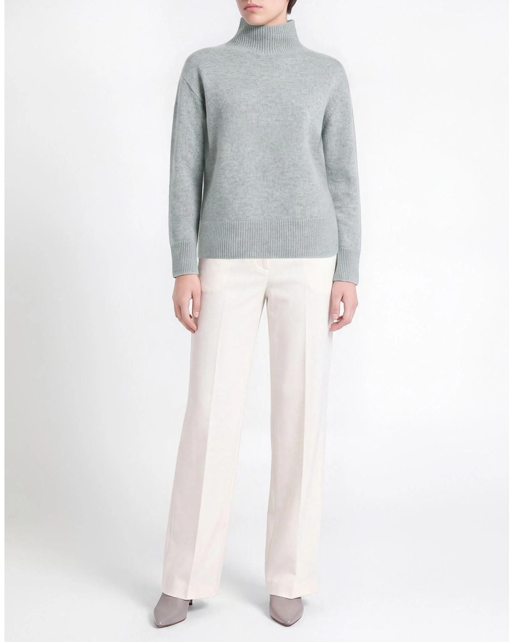 Max Mara Gray Solid-Color Cashmere Turtleneck Knitwear