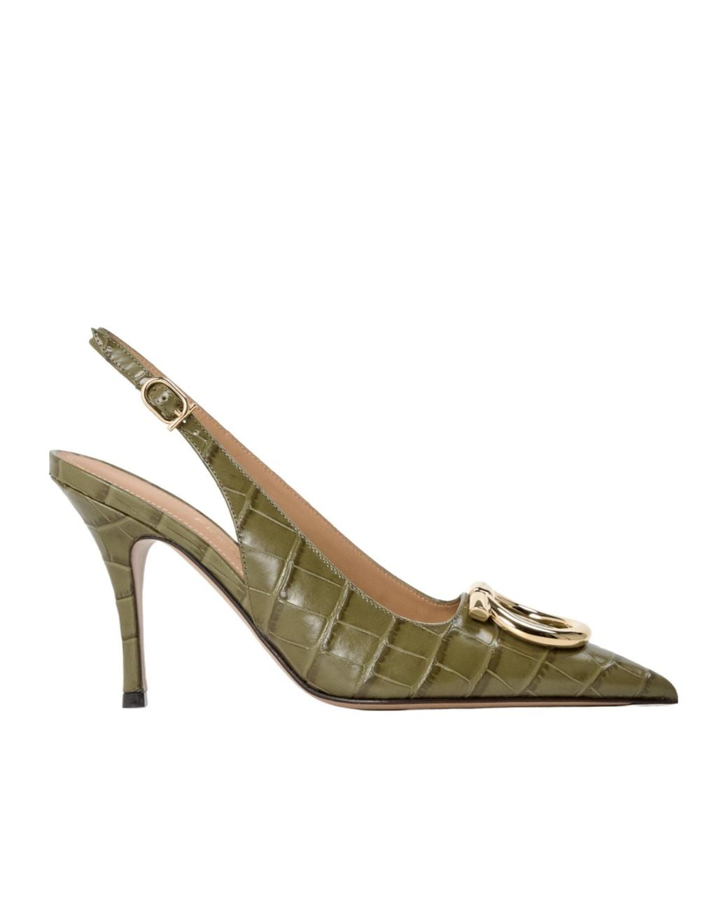 Ferragamo Metallic Croc-Embossed High Heels