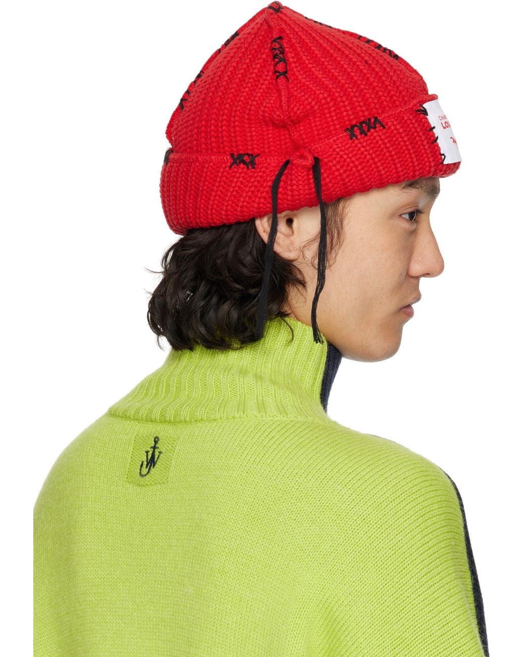 charlesjeffreyloverboy Blue Logo-Patch Chunky-Knit Beanie for men
