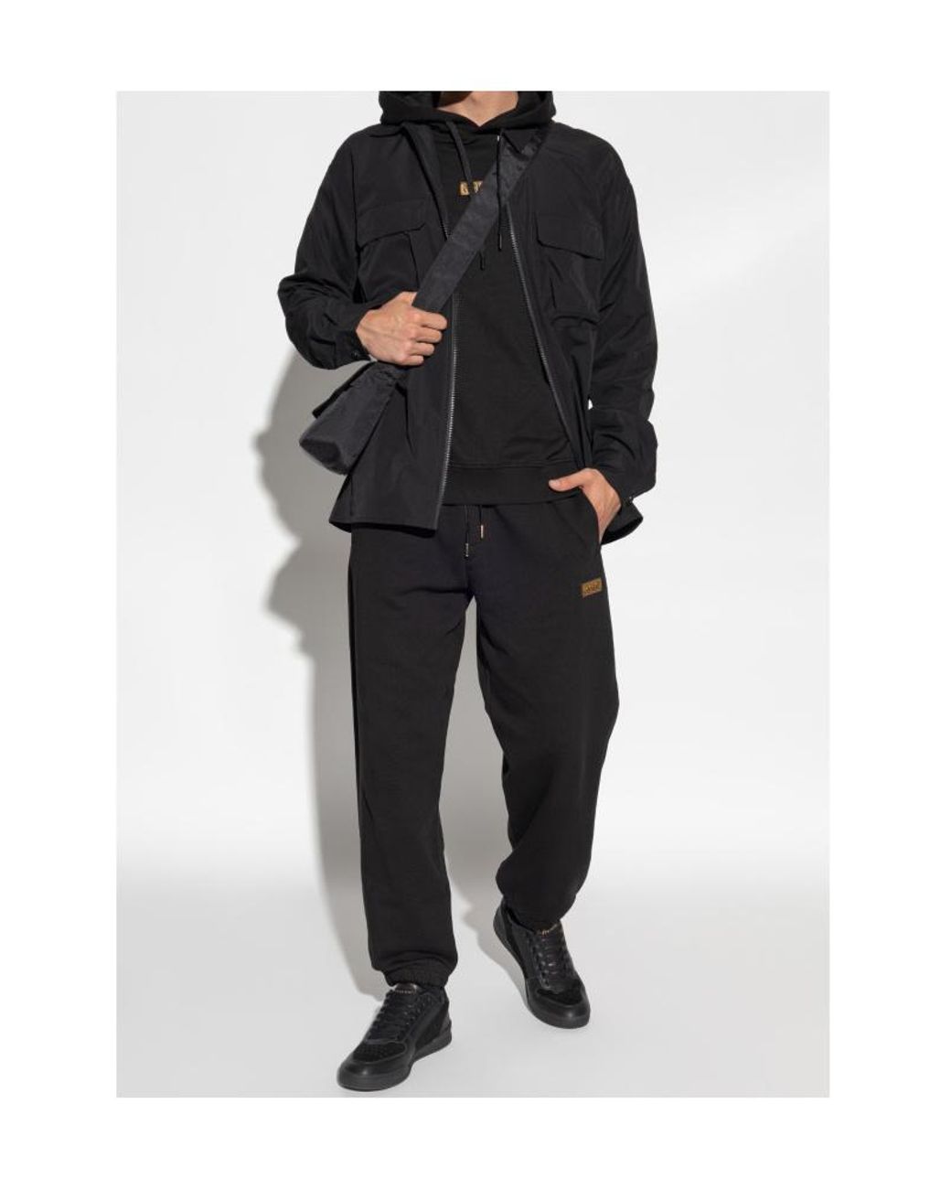 Versace Jeans Black Couture Logo Plaque Drawstring Hoodie for men
