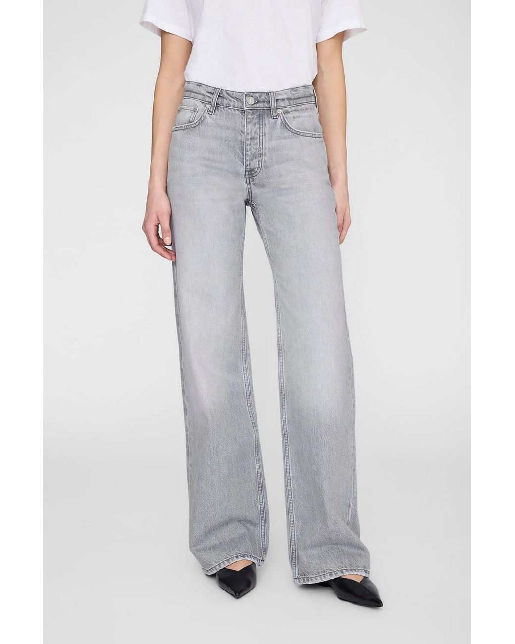 Anine Bing Gray Hugh Wide-Leg Jeans