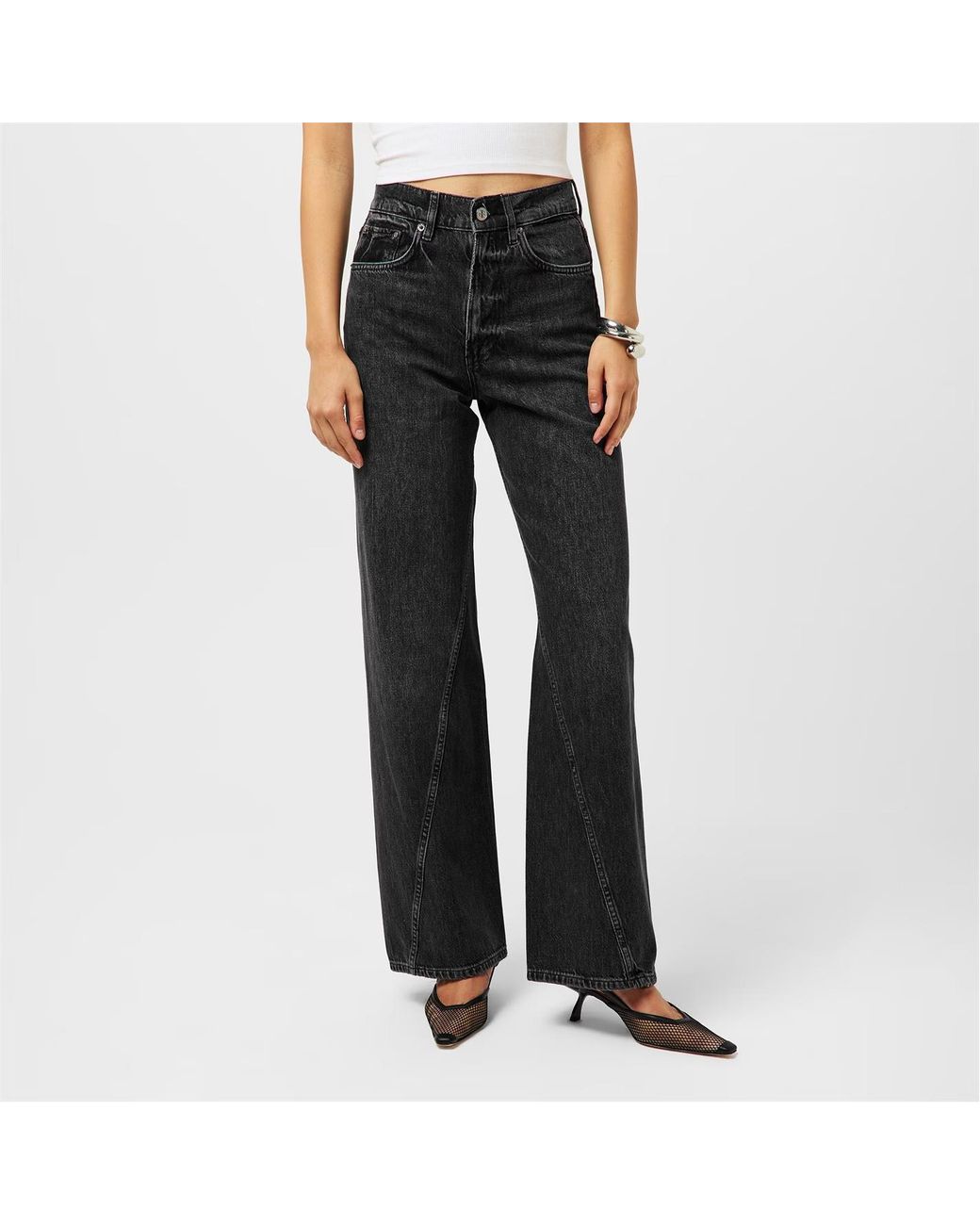 Anine Bing Gray Waistband Denim Trousers