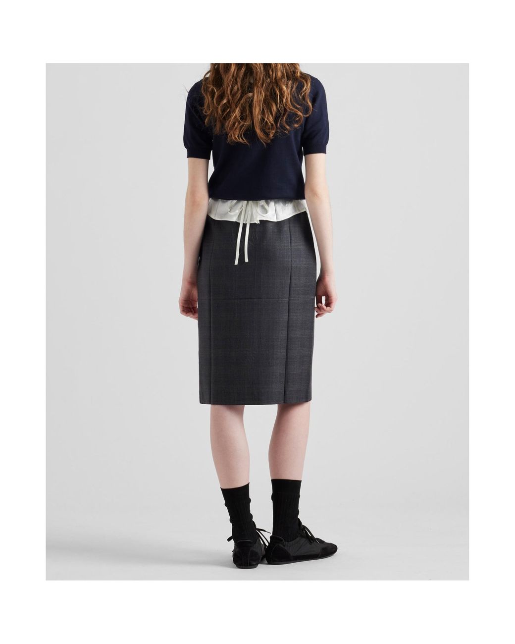スカート Prada Slate grey skirt in wool PRADA $4300 Slate Gray Wool Pleated With Belt Skirt New