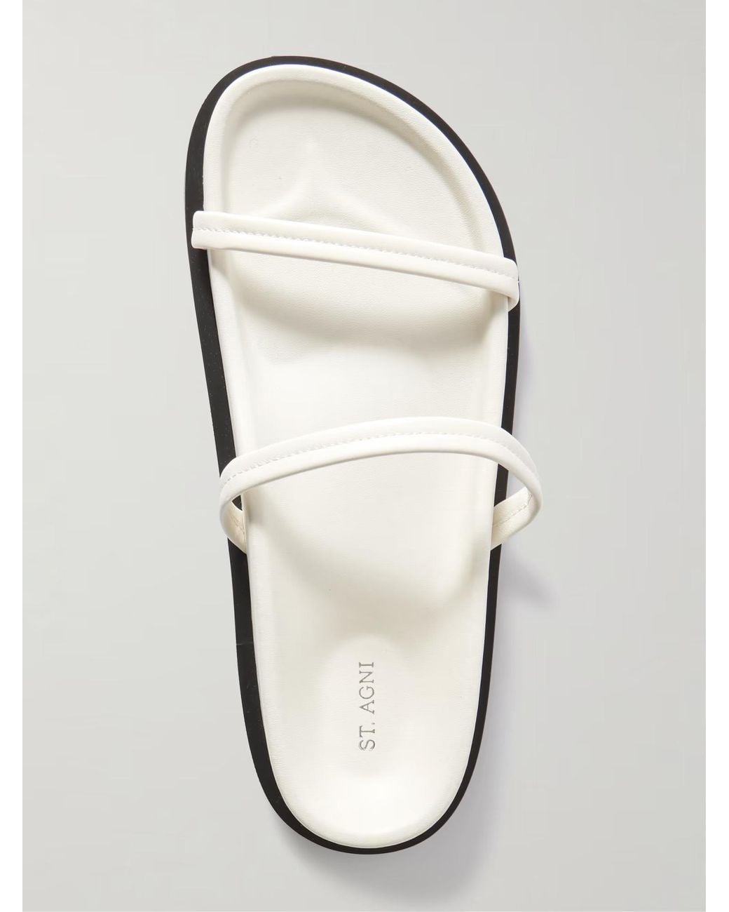 St. Agni White Strappy Leather Slippers