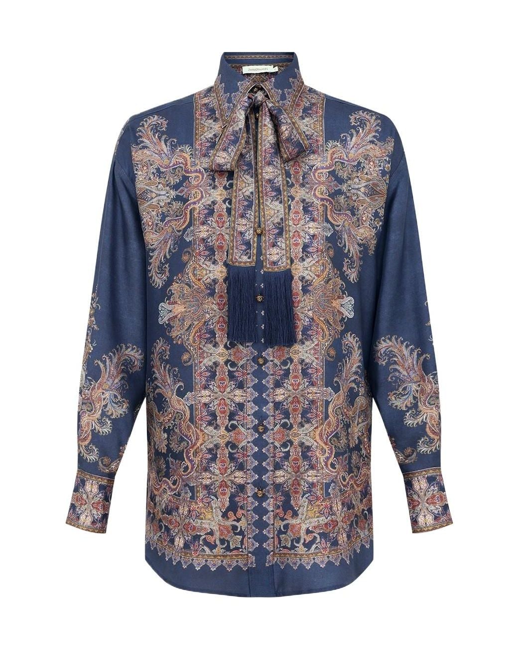 Zimmermann Blue Paisley Tie-Neck Top