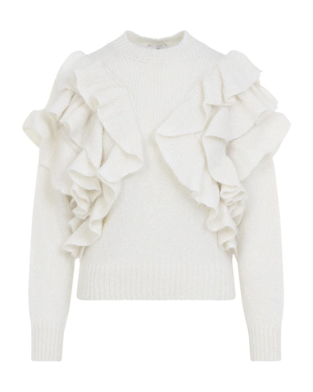 Elisabetta Franchi White Ruffled Knit Sweater