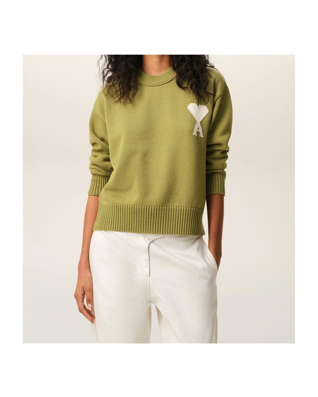 AMI Green Ami Ami De Coeur Crewneck Jumper for men
