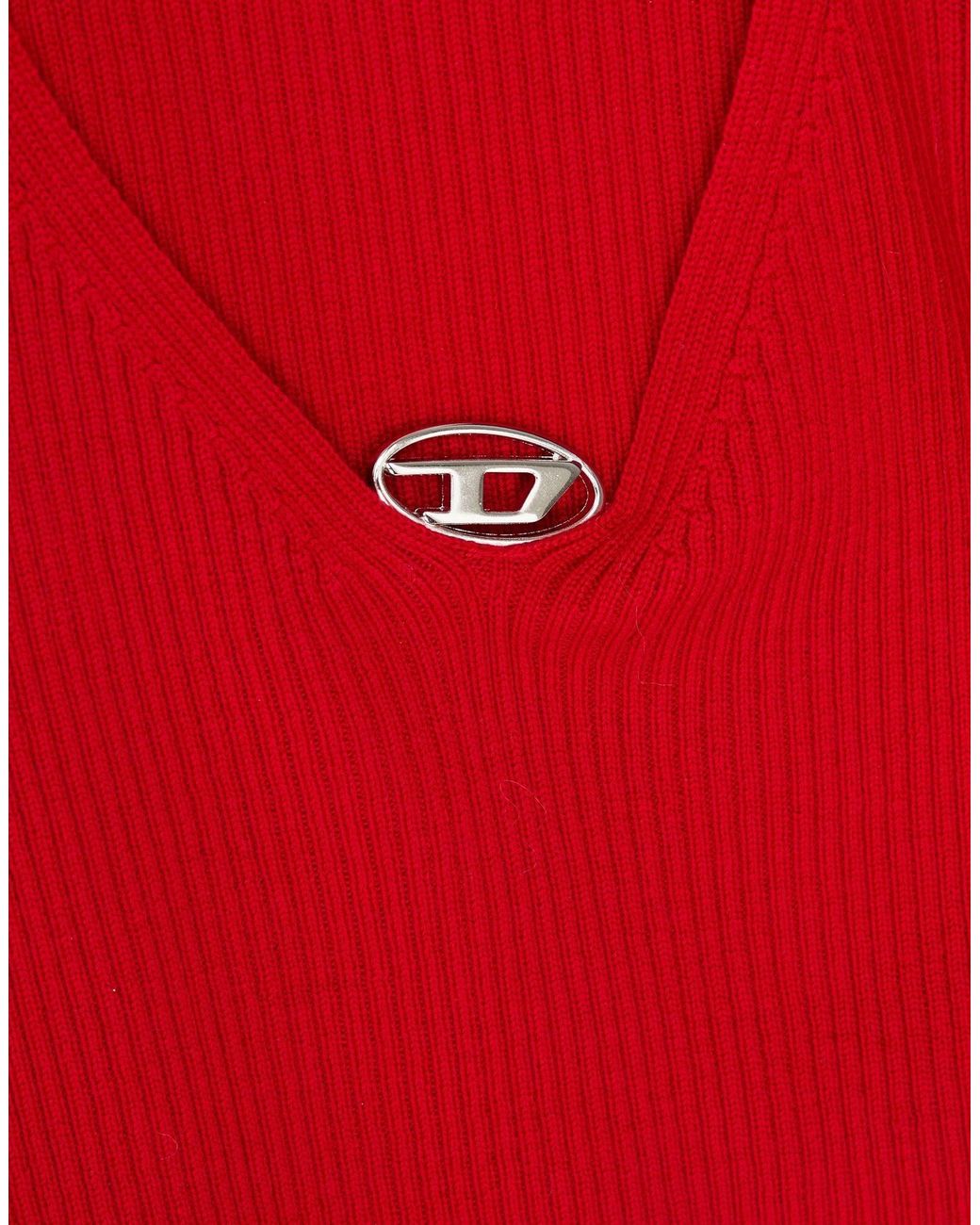 DIESEL Red Solid Color Wool Knit Sweater