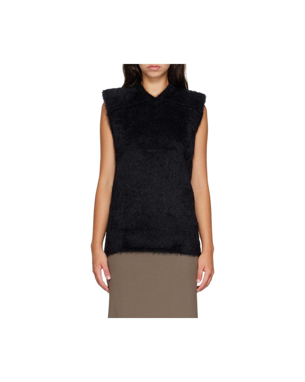 Mugler Black Brushed-Knit Sleeveless Top