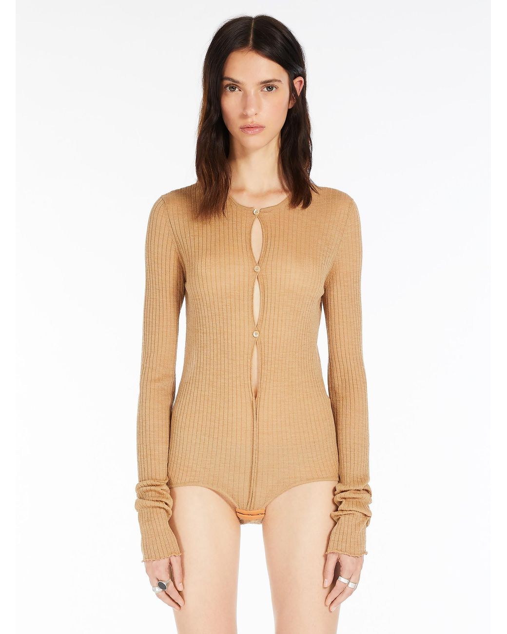 Sportmax Natural Crewneck Long-Sleeved Jumpsuit